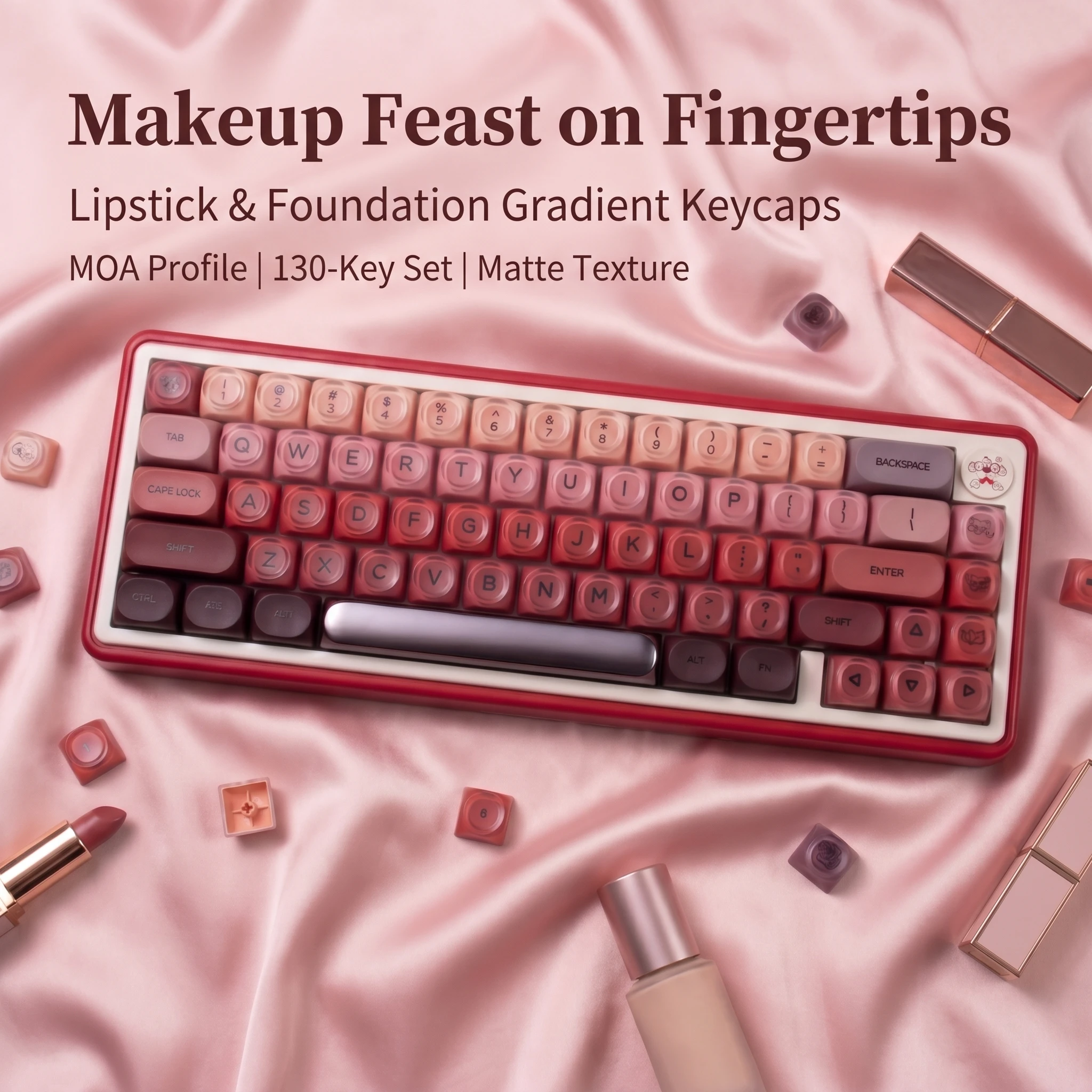 Gradient Red Lipstick PBT+PC Keycaps, Sphere Profile, Dye-Sublimation, for 60/64/68/75/87/98/104/108 Mechanical Keyboards