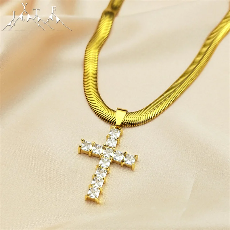 

Gold Color JESUS CROSS PENDANT Christ Redeemer Christian Catholic Rhinestone Necklace for Women Stainless Steel Copper Jewelry