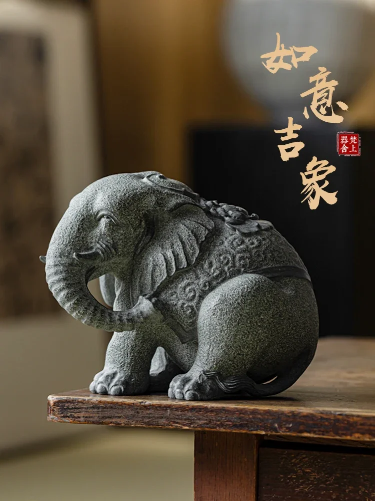 

Bluestone elephant ornament auspicious elephant tea table tea pet living room stone carving home tea space