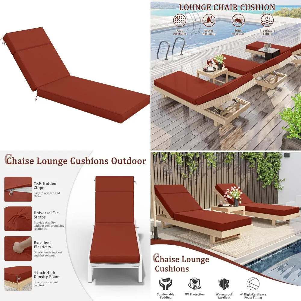 

Outdoor High-Density Foam Chaise Lounge Chair Cushions 80x26x4 Waterproof with Ties for Patio Furniture