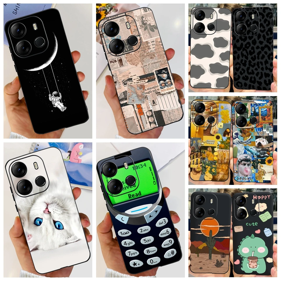 Matte Shockproof Bumper Shell For Tecno Spark GO 2023  Phone Case Back Cover Cartoon Print Black Coques Soft Silicone SparkGO