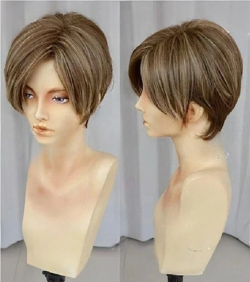 Perruque de cosplay Leon Scott Kennedy du film Biohazard, courte, marron avec mèches, coiffée, résistante à la chaleur