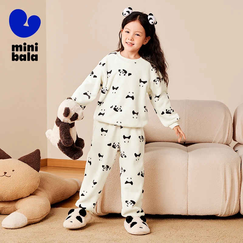 

Mini Bala Pajamas Set Boys and Girls 2025 Winter New Thick Double-Sided Fleece Homewear Thermal Sleepwear for Kids