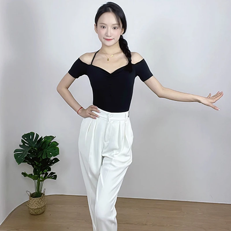 New Latin Dance Pants Women Ballroom Dance Practice Trousers Cha Cha Rumba Dance Clothing Thin Style High Waist Pants DNV18249