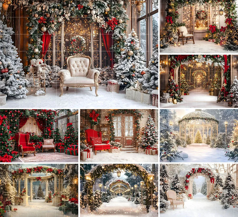 Mehofond Photography Background White Christmas Garden Outdoor Snow Xmas Tree Kids Holiday Portrait Decor Backdrop Photo Studio