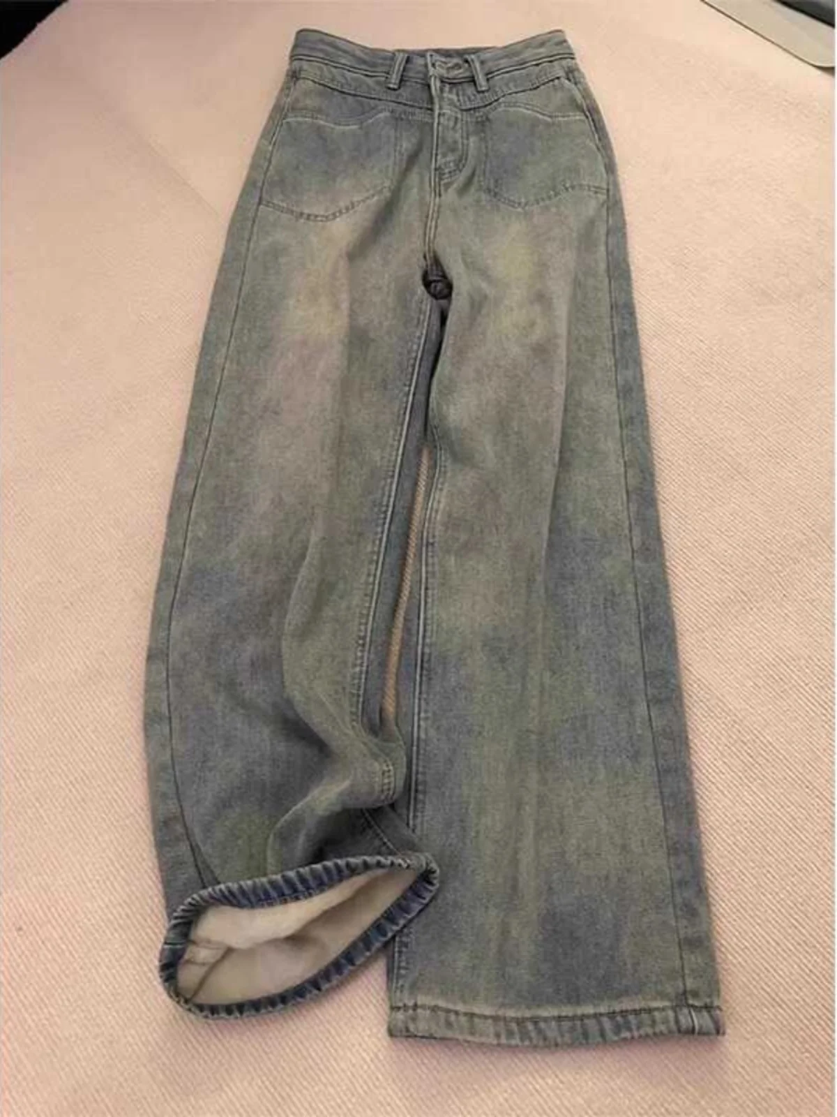 

Прямые джинсы больших размеров в американском стиле ретро с подкладкой, женские новые широкие длинные брюки весна-осень 2025, длинные брюки