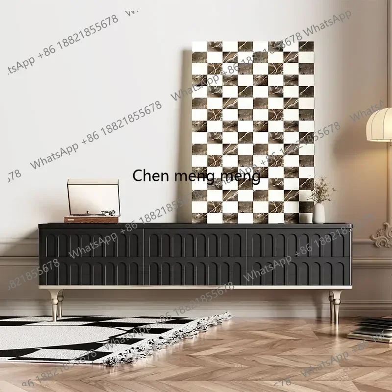 

D182Palace solid wood retro TV cabinet coffee table simple round foot living room audio-visual cabinet metal