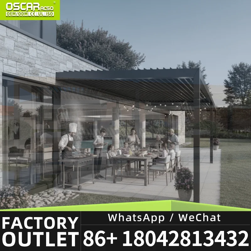 Outdoor Aluminium Waterproof Motorized Louvered Bioclimatic Garden Pergola for Poolside Patio Backyard pergola