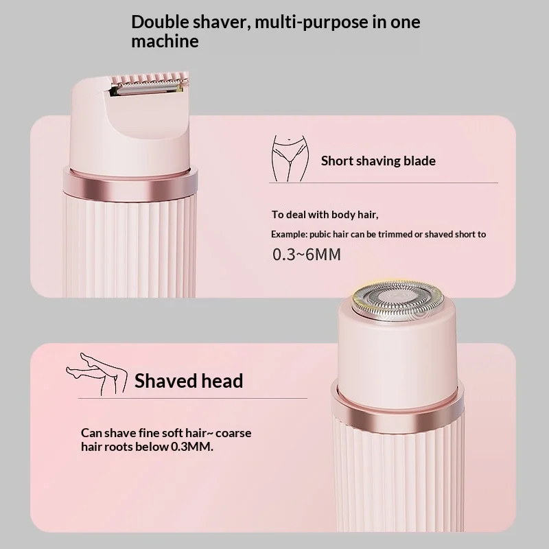 2-in-1 Dual Head Electric Shaver for Women, Rechargeable Body Hair Trimmer, Portable Depilation Device for Underarm Leg Armpit P
