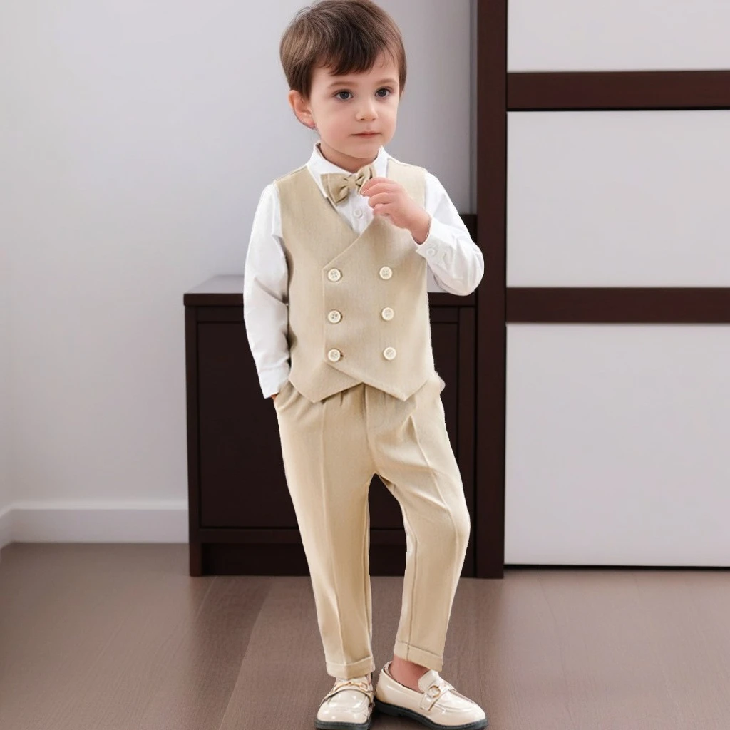 Classic Double-Breasted Suit for Boys 2 To12 Years Elegance for Young Gentlemen Evening Blazer Set Children Performance Costume
