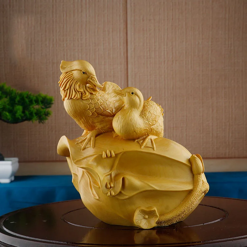 XS561- 12CM Tall Mandarin Duck on Boxwood Sculpture Pretty Bird Sweet Love Statue Home Decor