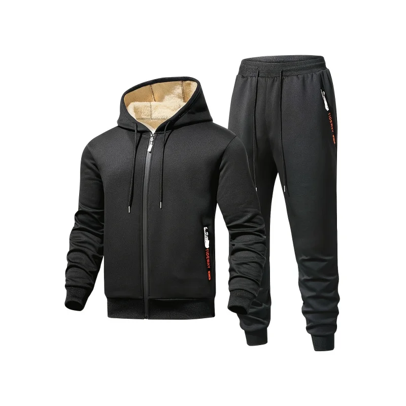 Men's Winter Hooded Velvet Thickened Casual Sports Suit Two-piece Set Sweatshirt Man Clothing Sweatshirts