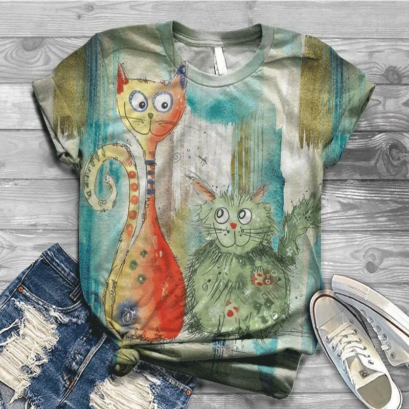 Novel Digital Printing Cat Pet T-shirt For Men And Women Street Daily Vintage T Shirts 2025 Fashion Summer Short Sleeve Plus Tee