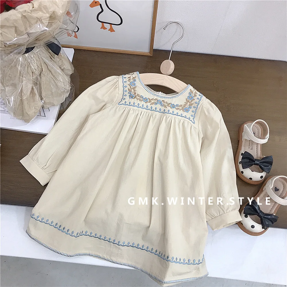 

Spring Autumn Children Girl Dress Korean Embroidery Long Sleeve Toddler Girl Dress Cotton Loose Casual Baby Girls Princess Dress