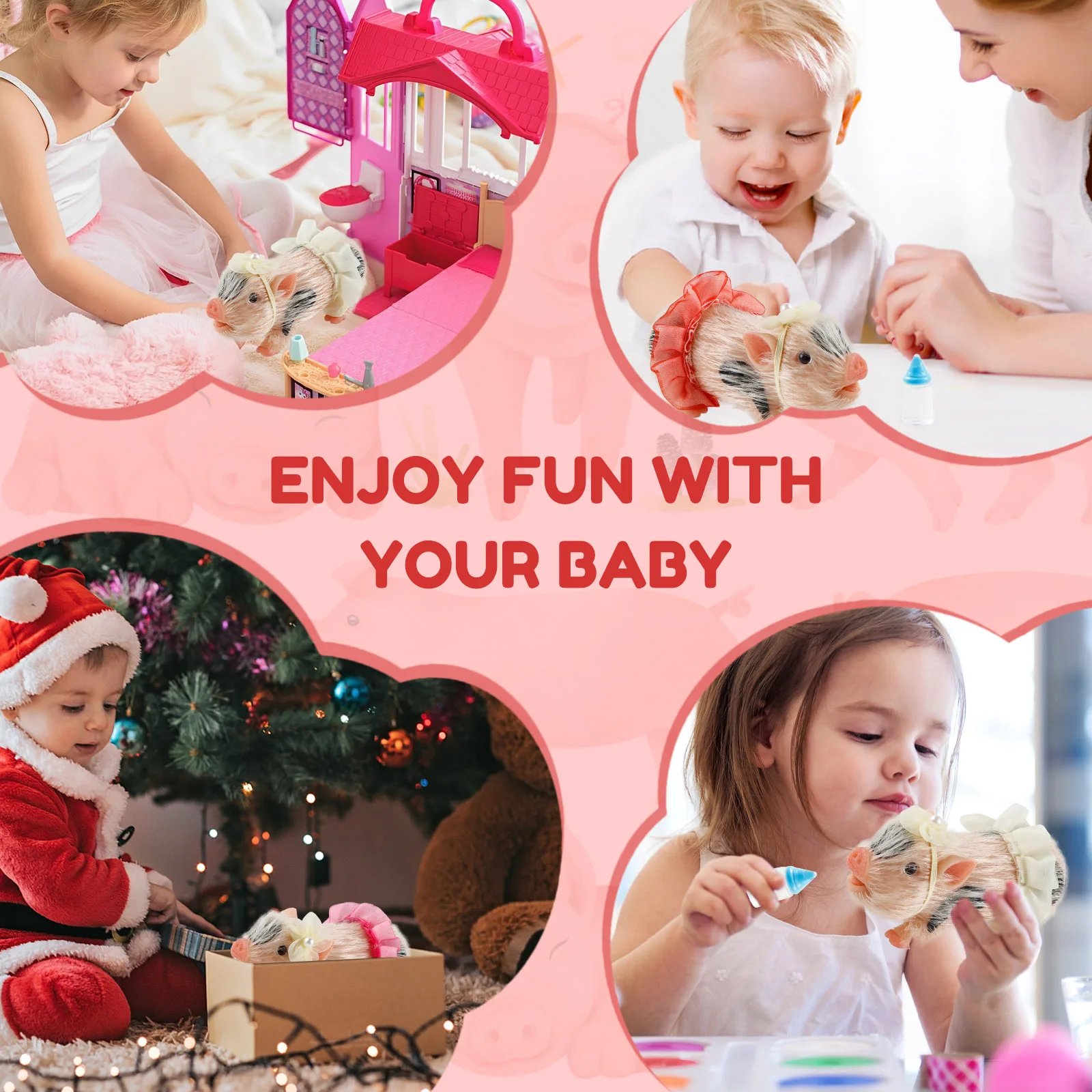 5인치 실리콘 돼지 인형 장난감 미니 부드러운 실물 같은 실리콘 돼지 인형 미니어처 리본 실리콘 돼지 액세서리 포함 어린이 장난감 선물