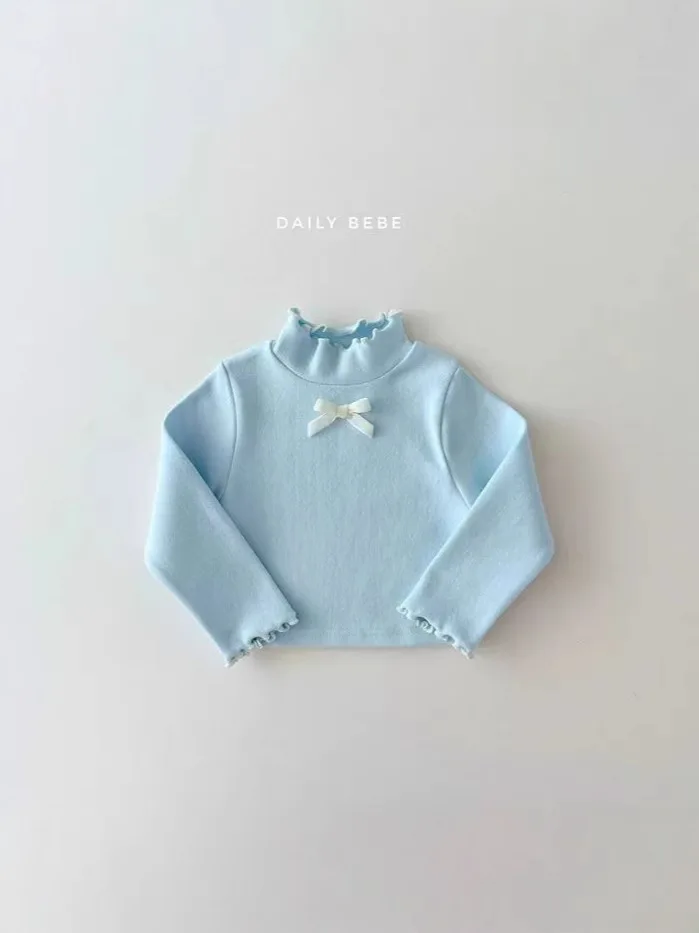 2024 Winter New Baby Girl Half High Collar Bow Bottoming Shirts Solid Infant Toddler Cute Lace Tees Cotton Girls Warm Tops