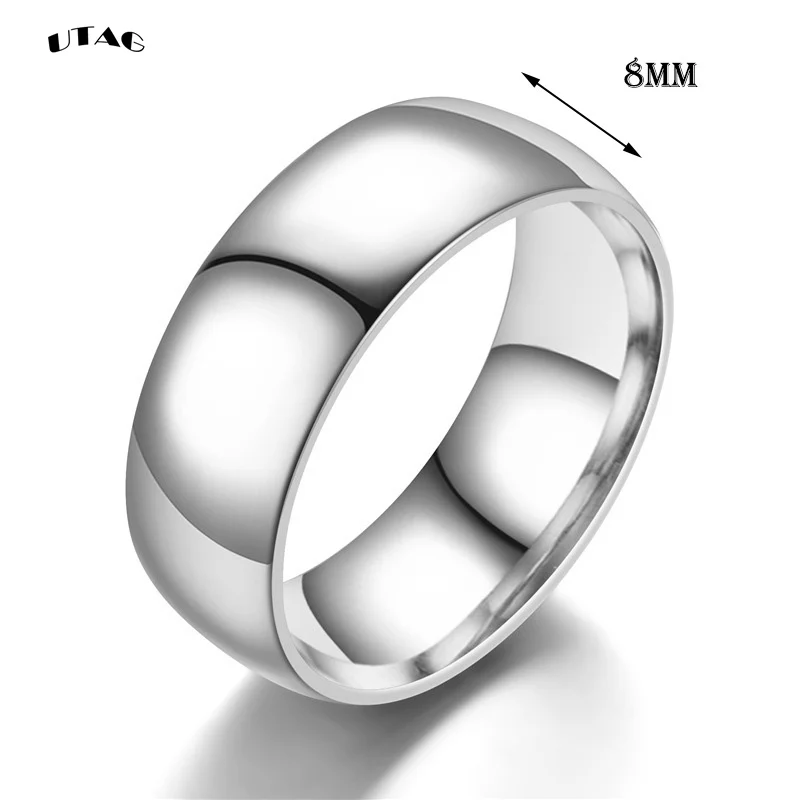 UTAG Simple 8mm Stainless Steel Wedding Rings Golden Smooth Women Men Couple Ring Fashion Jewelry