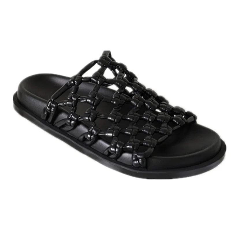 

Withered 2025 Summer Fashion Ladies Shoes Minimalist Woven Slippers Shoes Women Solid Color Elegant Casual Flat Sandals
