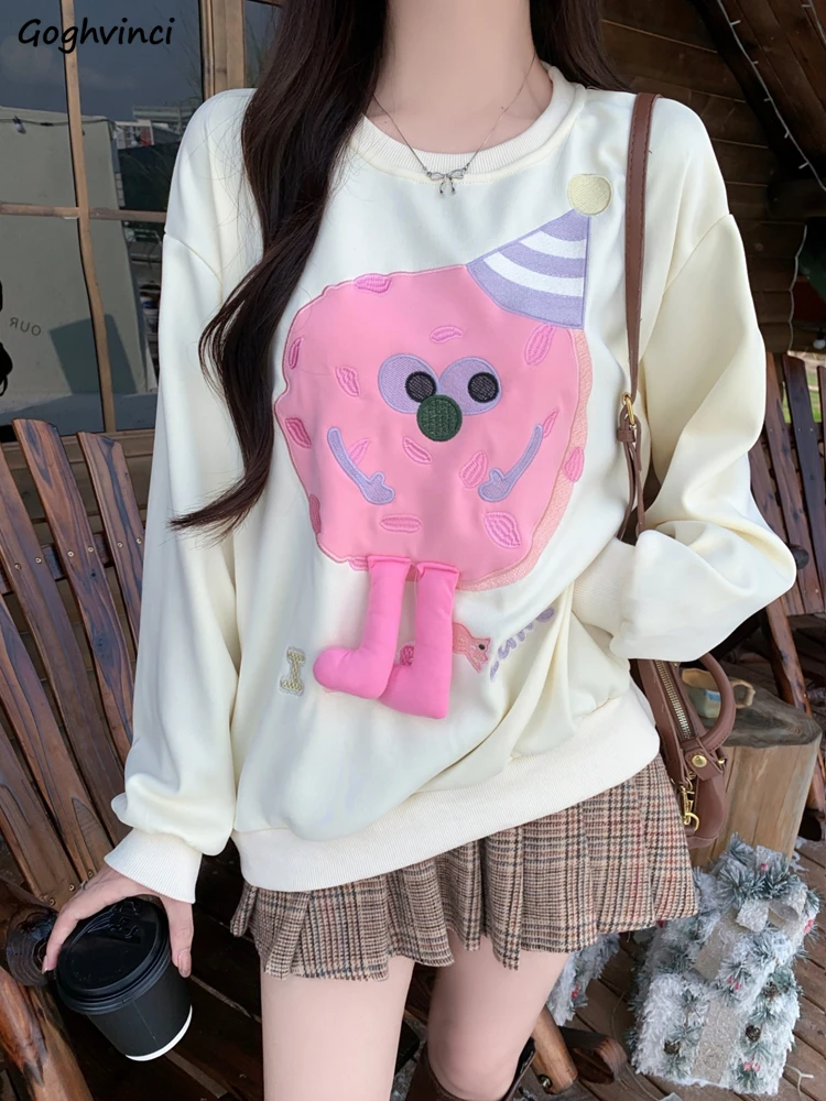 Sweatshirts Women Cartoon Ins Sweet Age-reducing Gentle Loose Fit Kawaii Students Young All-match Korean Fashion Autumn Popular