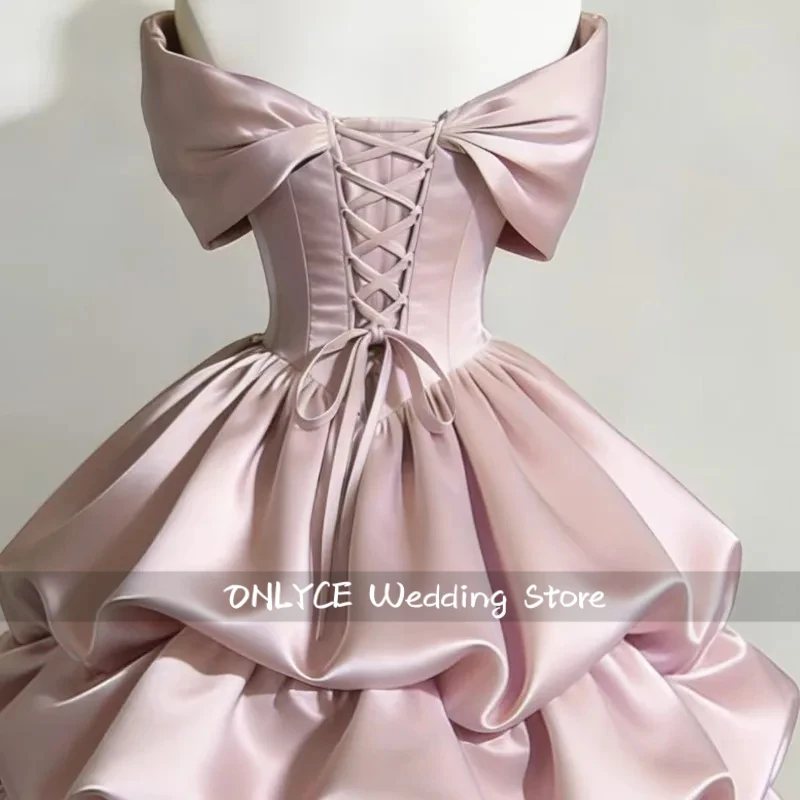 

Solid Color One Shoulder V Neck Sweet Cute Mini Evening Dress with Butterfly Lace Up Birthday Party Host Daily Wear