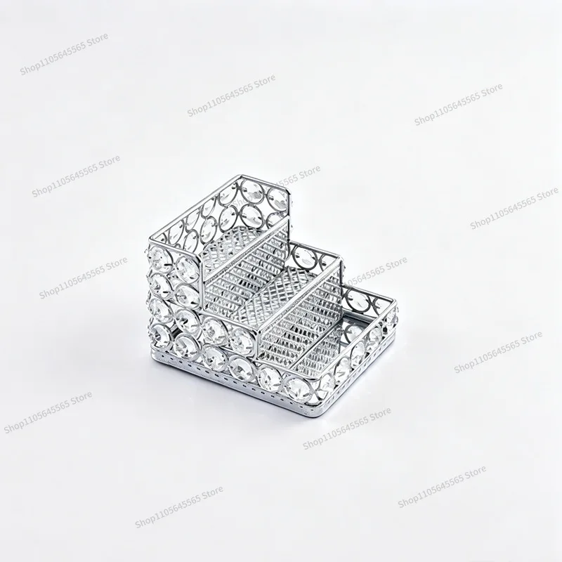 For three-layer crystal storage rack, business card glass mirror storage, dresser storage