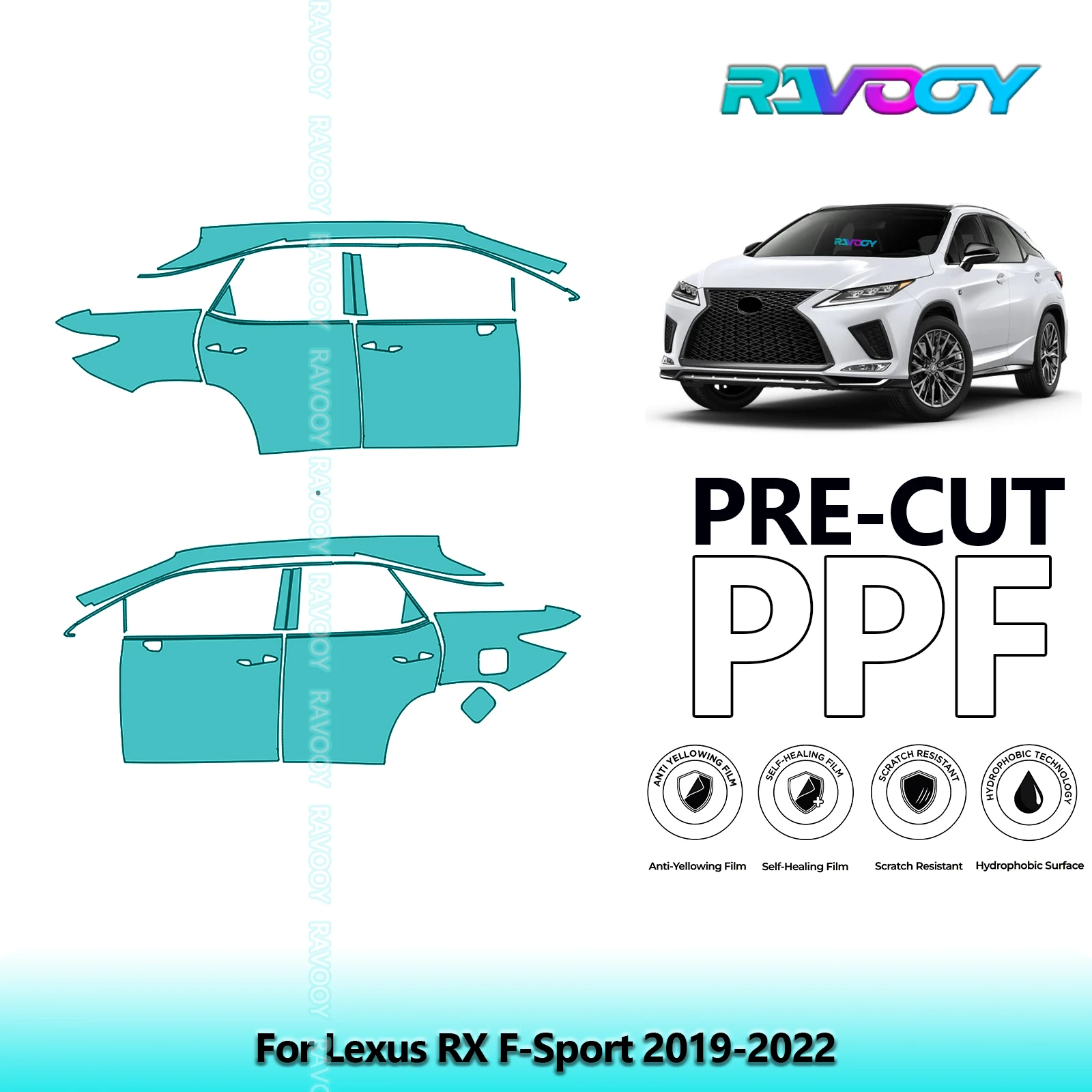 

For Lexus RX F-Sport 2019-2022 8.5mil Clear Matte Pre-Cut PPF Door & A/B Pillar Kit TPU Paint Protection Film Set