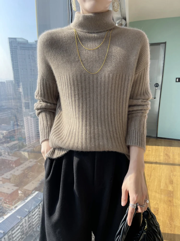 New Chic Women's Turtleneck Pullover 100% Merino Wool Sweater For Winter Thick Soft Warm Solid Jumper Female Clothes Fashion Top