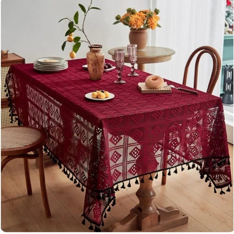 Hollowed Out Tablecloth Retro American Fabric Tablecloth Coffee Table Cover Cloth Retro Rectangular Home Textiles