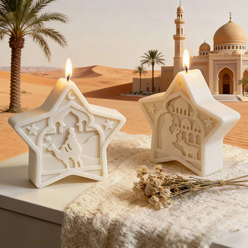 Relief Ramadan Star Moon Candle Silicone Mold Arabic Architectural Style Candle Mold DIY Handmade Aromatherapy Gypsum Soap Mould