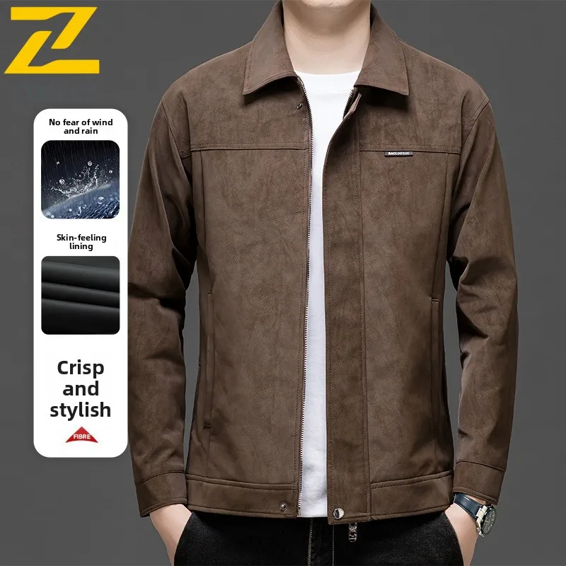 

Men's Suede-Fleece Work Jacket Business-Casual Notch Lapel Coat with Premium Texture for Senior Gentlemen Daily Office Attire