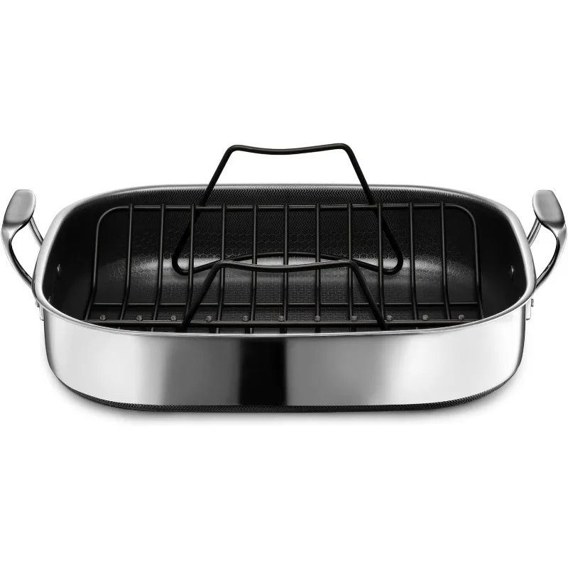 HexClad Hybrid Nonstick Roasting Pan with Rack, Dishwasher and Oven Friendly, Compatible with All Cooktops