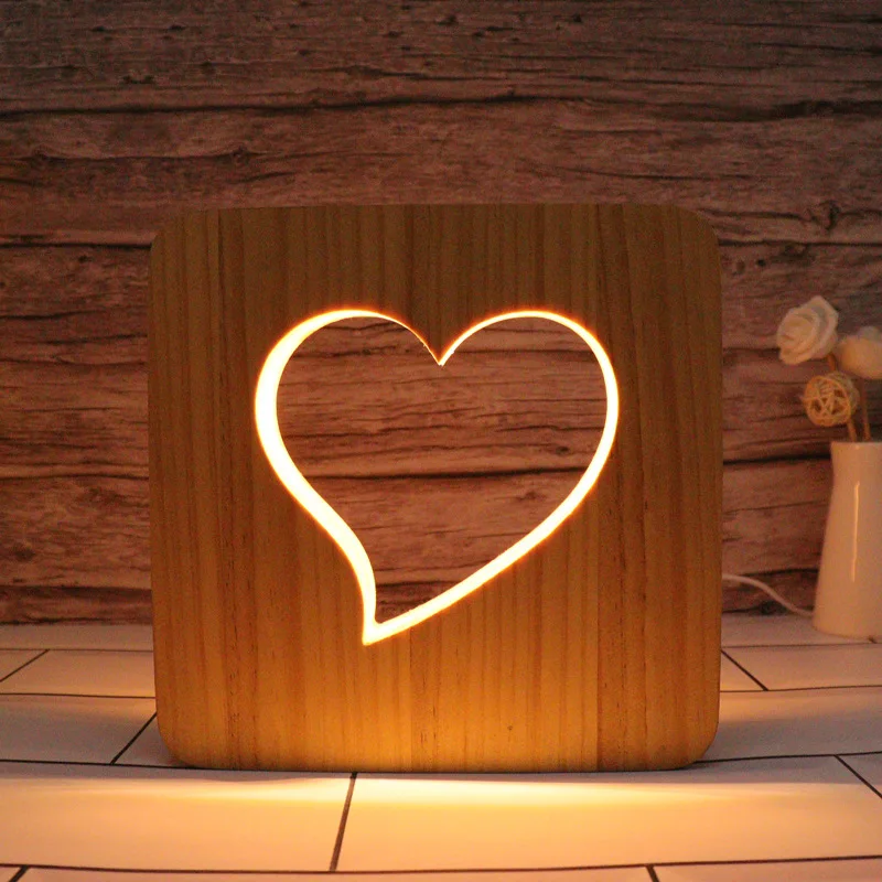 Lampada da atmosfera a LED da comodino creativa con croce cava in legno 3D, regalo perfetto per la decorazione della casa di nozze di compleanno di Natale