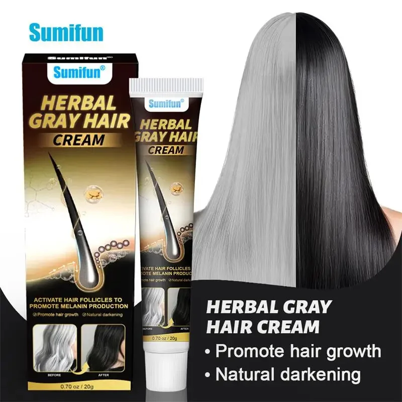 Herbal Anti-grey Hair Treatment Serum Cream White To Black Permanent Repair Natural Color Nourish Scalp Hair Care Products