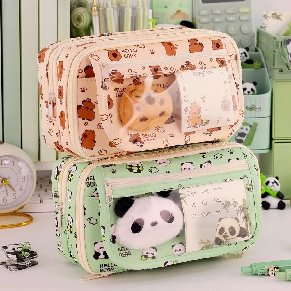 High Quality Cartoon Prints Pen Bag Capybara Large Capacity Stationery Storage Bag Dirt-proof Multi Layer Pencil Case Students