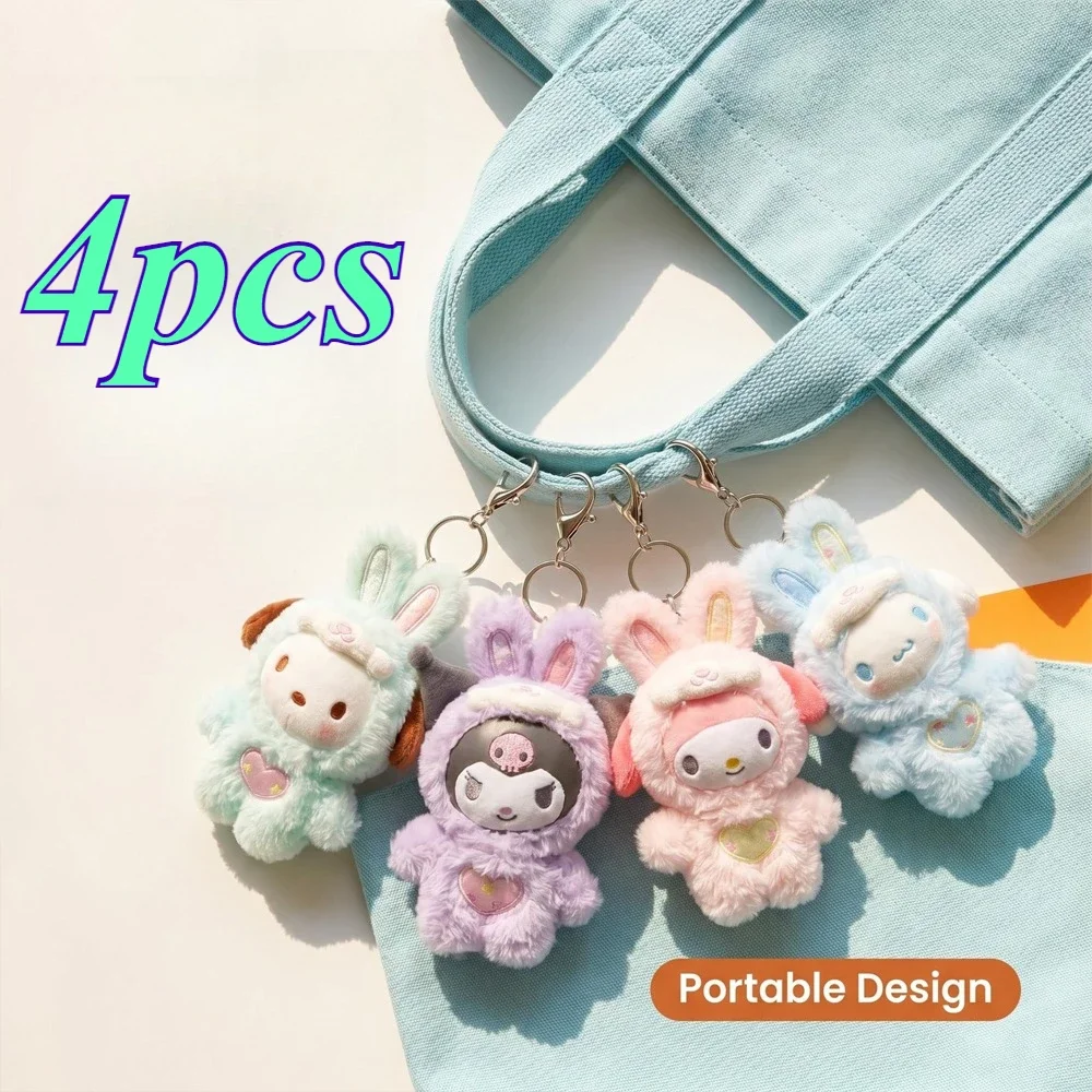 4Pcs Sanrio Plush Keychain Set Cute My Melody Kuromi Cinnamoroll Pochacco Keychains for Bag Accessories Plush Keychain Gifts for Women Back-to-School Festival Party Wedding Christmas Thanks Giving Day