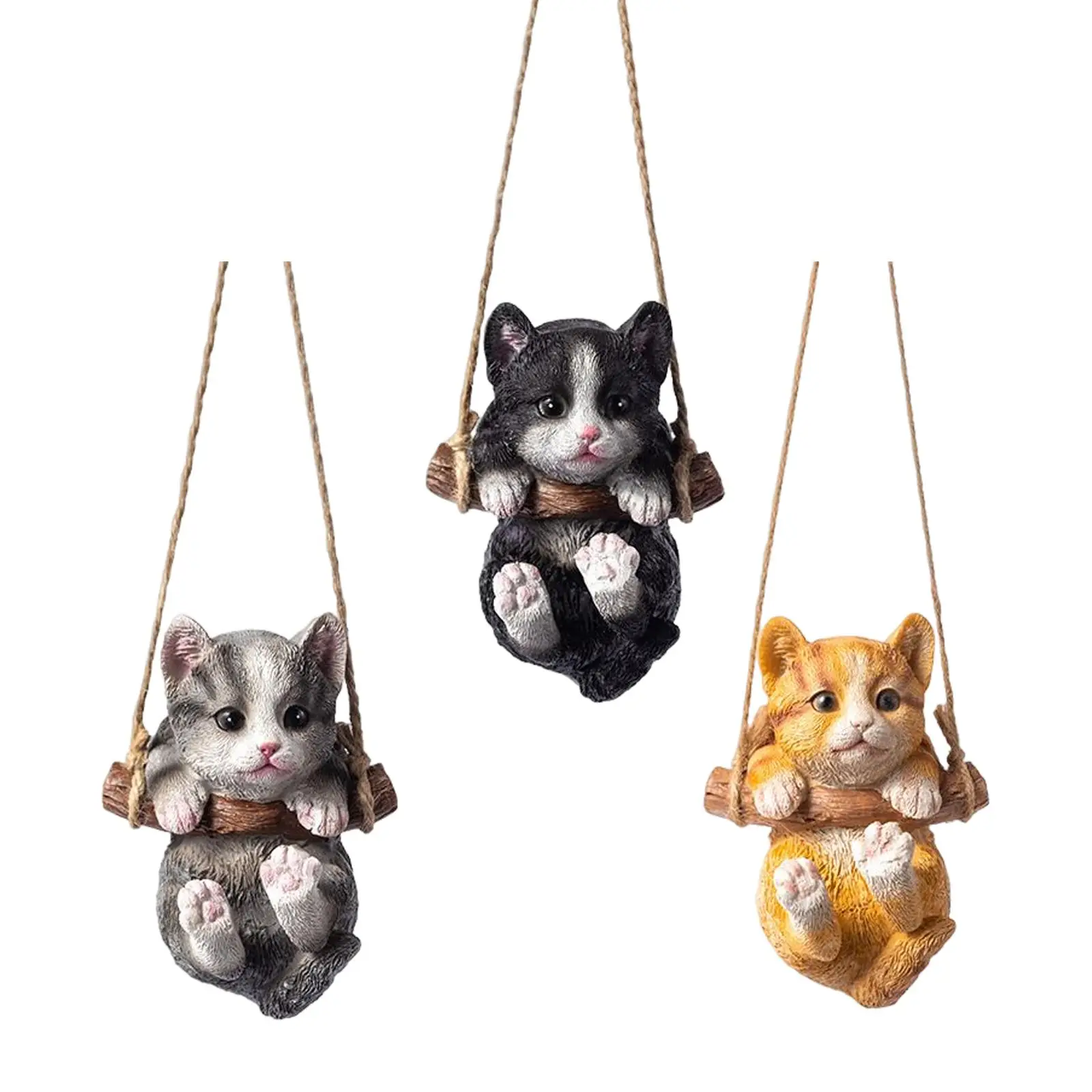 Resin Hanging Cat Statue Garden Animal Figurine Decorative Sculpture Pendant Ornament for Outdoor Office Indoor Decoration Gift