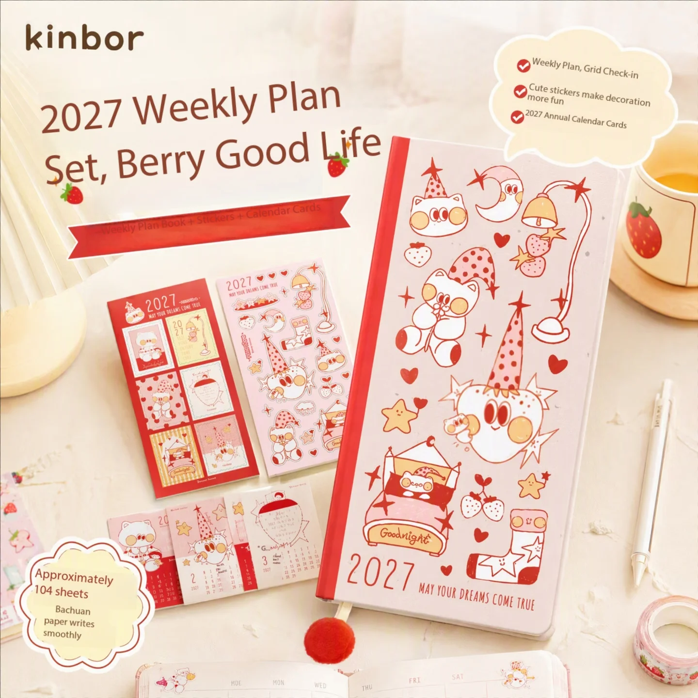 Kinbor 2027 Weekly Planner Notebook Portable Size Journal Handbook Monthly Yearly Planning Efficiency Manual Book Travel Supply