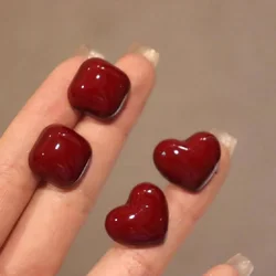 Vintage Cute Red Love Heart Stud Earrings for Women 2025 Korean Fashion Charm Wedding Bride Jewelry Accessories Anniversary Gift