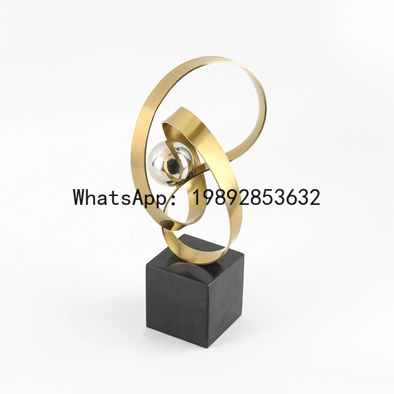 Metal Handicrafts Wrapped with Golden Ribbons Geometric Abstract Sculpture Metal Figurine Home Decoration Accessories