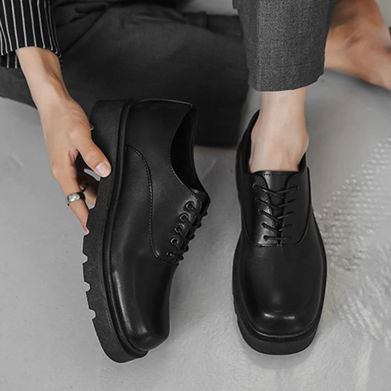 Men Fashion Casual Cow Leather Men's Square Toe Lace-up Formal Business Leather Shoes Dress Shoes British Breathable Size 39-44