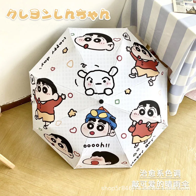 Kawaii Crayon Shin-chan Anime Figure Manual Umbrella Portable Automatic Parasol Anti-Uv Multifunction Girl Student Festival Gift