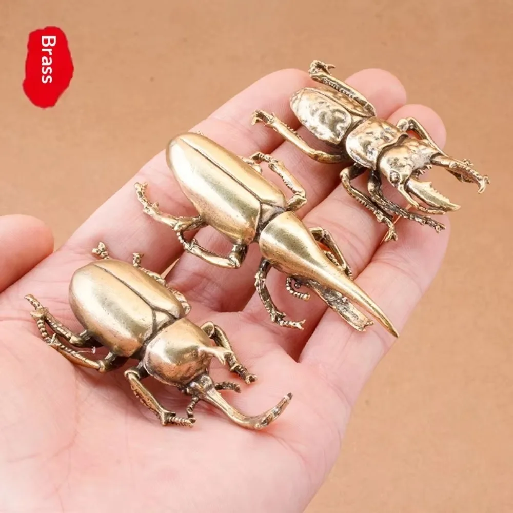 Brass Chinese style antique beetle ornament, office desk, tea pet ornament, handmade toy