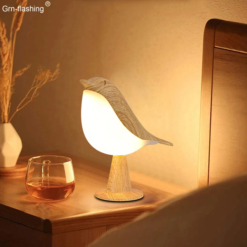 

3 Colors Bedside Lamp Creative Touch Switch Wooden Bird Night Lights Dimming Brightness Bedroom Table Reading Lamp Decor Home