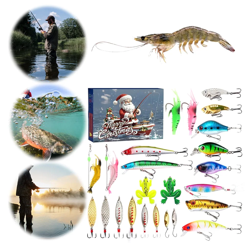 24 Days Fishing Lures Set Fishing Lure Advent Calendar Xmas Surprise Fish Bait Gift for Fishing Lovers Father Boyfriend Brother