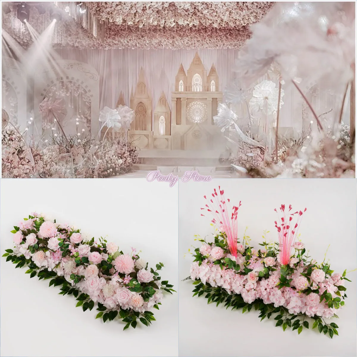 

Pink Rose Artificial Wedding Flower Row Decor Ball Iron Arch Backdrop Centerpiece Row Party Wedding Flower Arrangement Props