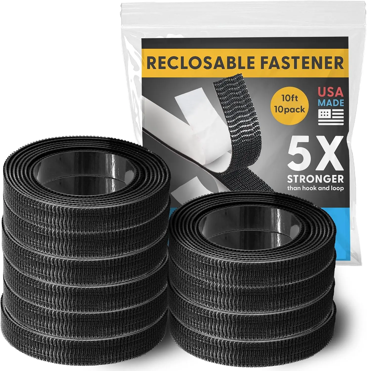 Industrial Strength - 10FT 10 Pack Black Indoor/Outdoor Adhesive Mounting Tape - Self Mating Reclosable Fastener Compatible with 3M SJ3550 / SJ3560 Dual Lock