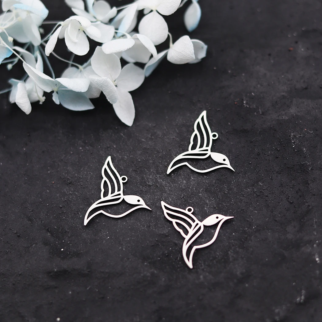 3pcs Stainless Steel Hummingbird Charms Hollow Flying Bird Animal Pendant for DIY Jewelry Making Earrings Necklace Wholesale