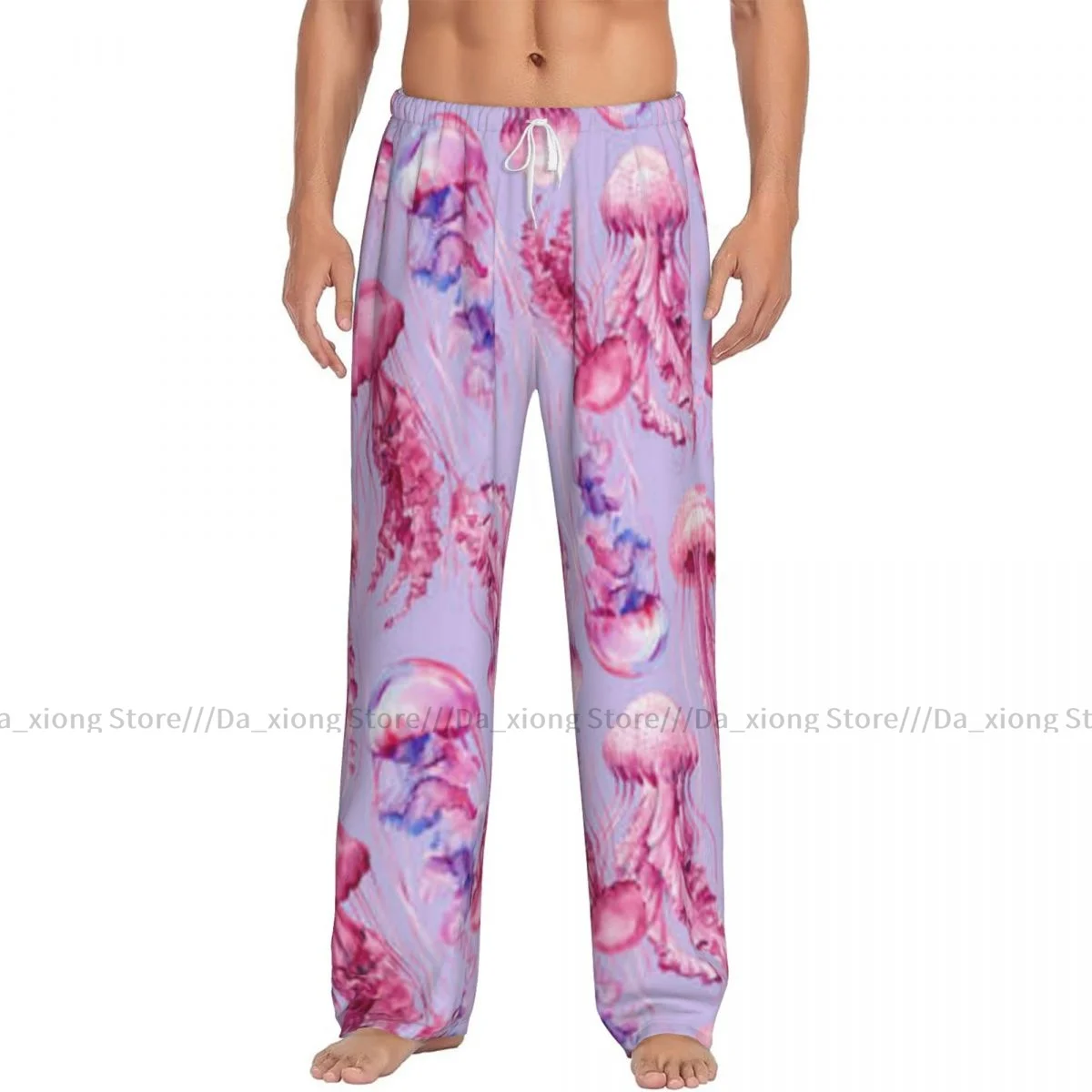 Pijama solto casual masculino, calça dormindo, ilustração medusa, pijama confortável