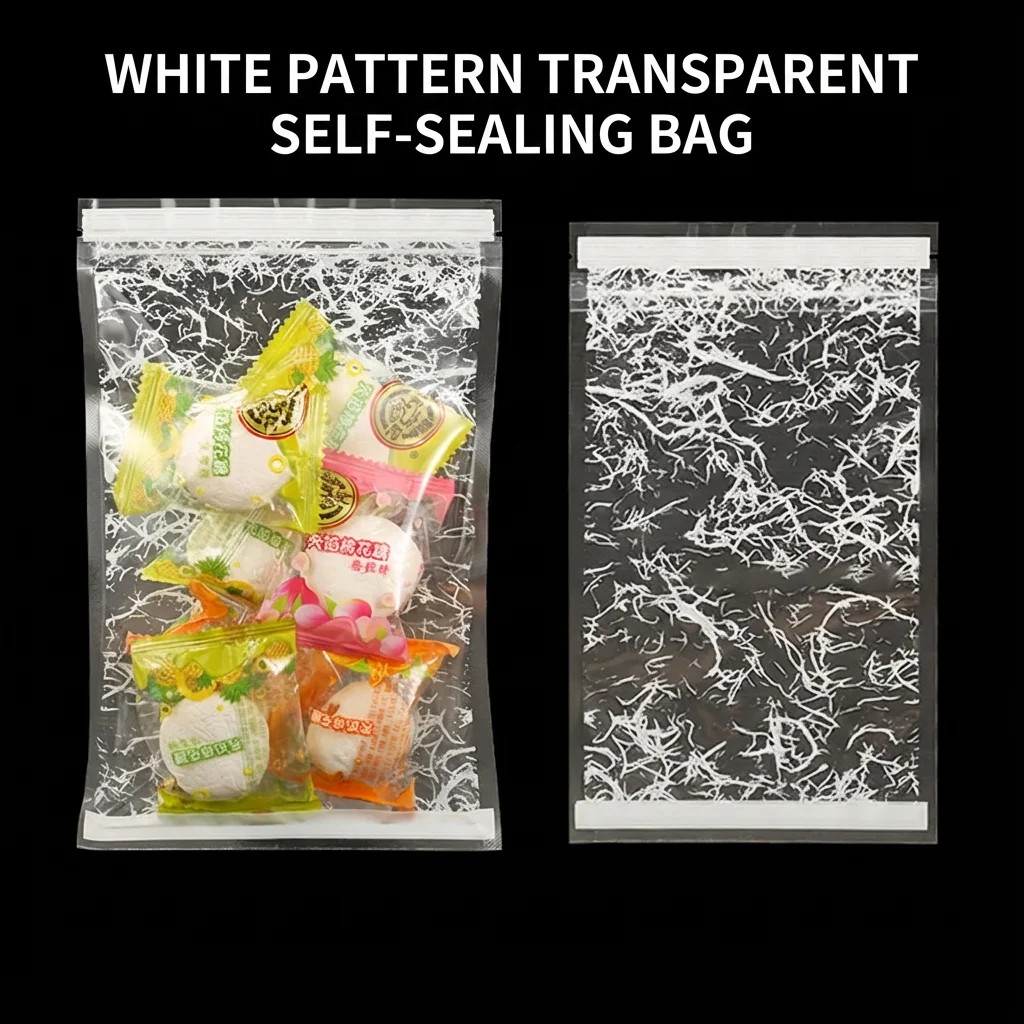 100pcs Clear Resealable Bags with White Printed Patterns, Self Sealing Zip Lock Plastic Pouch for Storage, Crafts, Gift Package