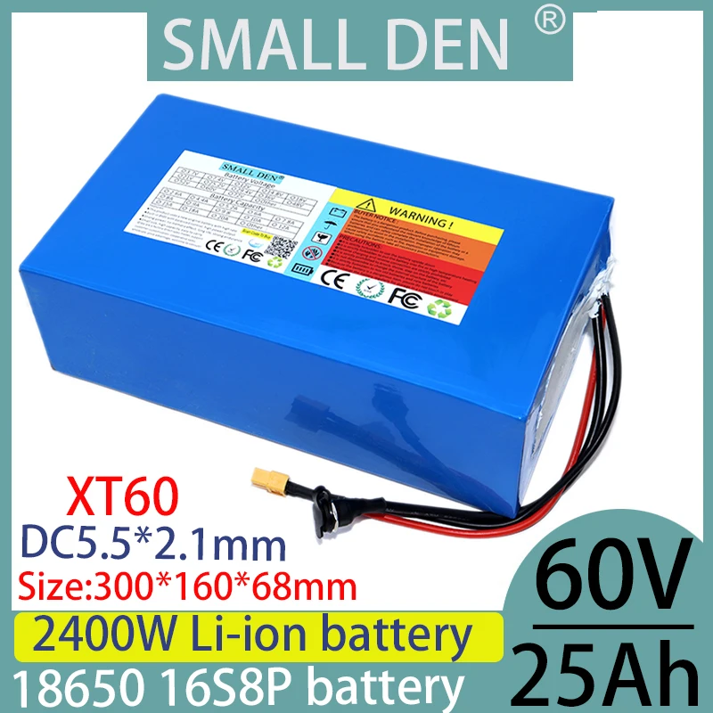 New 60V 25Ah 18650 lithium battery pack A-class battery 40A BMS 2400W large capacity rechargeable battery+67.2V 2A 3A 5A charger